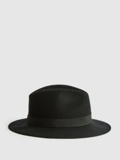 Reiss Black Ashbourne Wool Fedora Hat