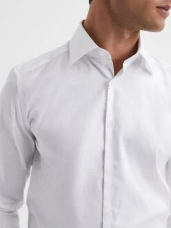 Reiss White Frontier Cotton Satin Stretch Slim Fit Shirt -Style Trend Shop A85338s4