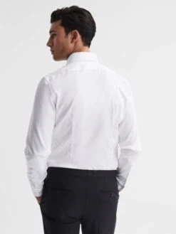 Reiss White Frontier Cotton Satin Stretch Slim Fit Shirt -Style Trend Shop A85338s5