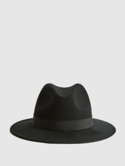 Reiss Black Ashbourne Wool Fedora Hat -Style Trend Shop A85476s3