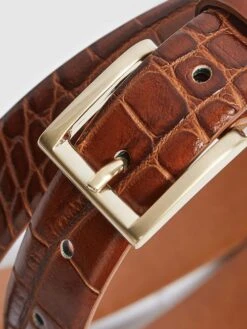 Reiss Caramel Molly Leather Croc Embossed Belt -Style Trend Shop A85478s3