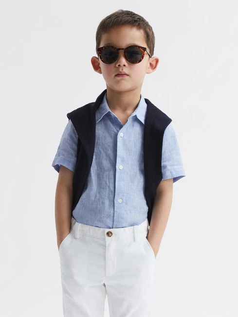 Reiss Soft Blue Holiday Junior Short Sleeve Linen Shirt 3 Reiss Soft Blue Holiday Junior Short Sleeve Linen Shirt
