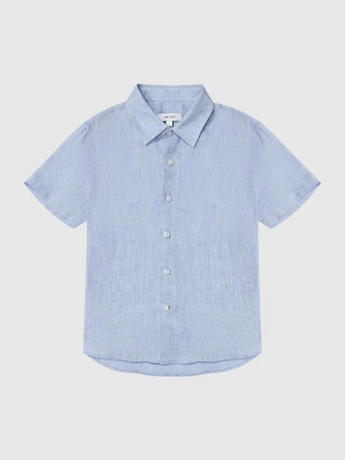 Reiss Soft Blue Holiday Junior Short Sleeve Linen Shirt 4 Reiss Soft Blue Holiday Junior Short Sleeve Linen Shirt - Image 2