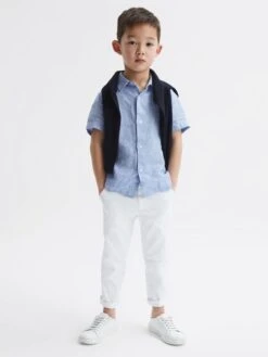 Reiss Soft Blue Holiday Junior Short Sleeve Linen Shirt 11 Reiss Soft Blue Holiday Junior Short Sleeve Linen Shirt -Style Trend Shop A88 383s3