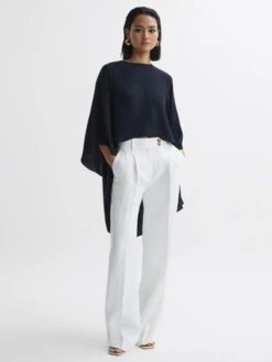 Reiss Navy Liana Cape Crew Neck Blouse