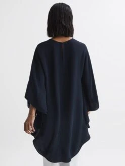 Reiss Navy Liana Cape Crew Neck Blouse -Style Trend Shop A89965s5