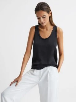 Reiss Black Riley Silk Front Vest