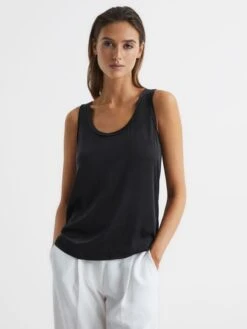 Reiss Black Riley Silk Front Vest -Style Trend Shop A90204s6