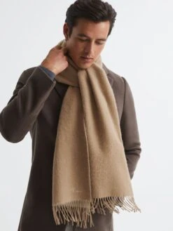 Reiss Camel Picton Cashmere Blend Scarf -Style Trend Shop C00 256s4