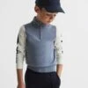 Reiss Airforce Blue Melange Leo Junior Wool Colourblock Zip Neck Polo -Style Trend Shop C05222s