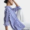 Reiss Blue/White Emma Relaxed Fit Striped Cotton Shirt -Style Trend Shop C06 306s