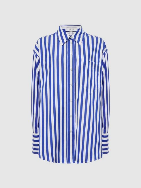 Reiss Blue/White Emma Relaxed Fit Striped Cotton Shirt 4 Reiss Blue/White Emma Relaxed Fit Striped Cotton Shirt - Image 2