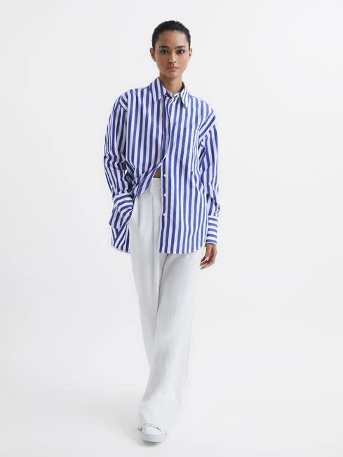 Reiss Blue/White Emma Relaxed Fit Striped Cotton Shirt 5 Reiss Blue/White Emma Relaxed Fit Striped Cotton Shirt - Image 3