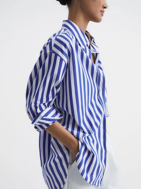Reiss Blue/White Emma Relaxed Fit Striped Cotton Shirt 6 Reiss Blue/White Emma Relaxed Fit Striped Cotton Shirt - Image 4