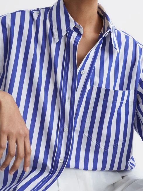 Reiss Blue/White Emma Relaxed Fit Striped Cotton Shirt 9 Reiss Blue/White Emma Relaxed Fit Striped Cotton Shirt - Image 7
