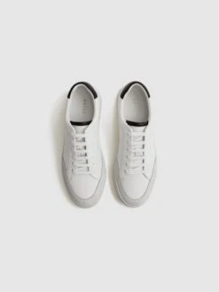 Reiss White/Black Ashley Perf Leather Contrast Sole Trainers -Style Trend Shop C07 390s3