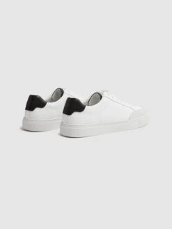 Reiss White/Black Ashley Perf Leather Contrast Sole Trainers -Style Trend Shop C07 390s4