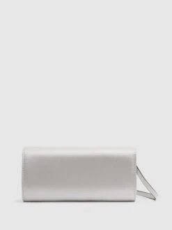 Reiss Off White Delphine Diamanté Buckle Satin Clutch -Style Trend Shop C14848s5