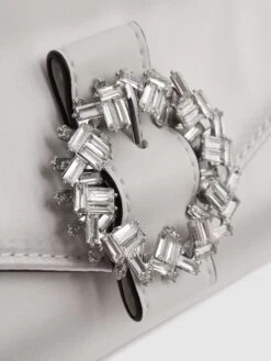 Reiss Off White Delphine Diamanté Buckle Satin Clutch -Style Trend Shop C14848s6