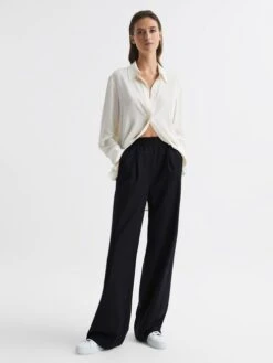 Reiss Navy Lena Wide Leg Elasticated Waist Trousers -Style Trend Shop C19 069s3