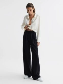 Reiss Navy Lena Wide Leg Elasticated Waist Trousers -Style Trend Shop C19 069s6