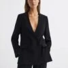 Reiss Black Margeaux Collarless Double-Breasted Blazer -Style Trend Shop C19 628s