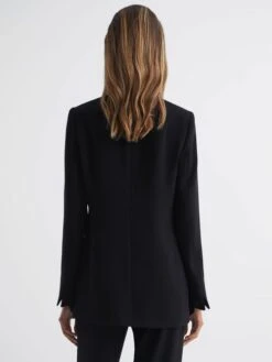 Reiss Black Margeaux Collarless Double-Breasted Blazer -Style Trend Shop C19628s5