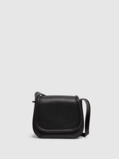 Reiss Black Cleo Leather Saddle Bag