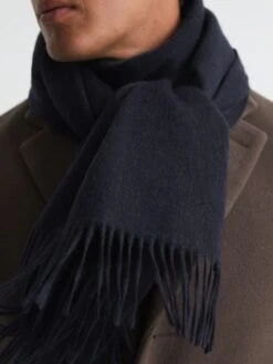Reiss Navy Picton Cashmere Blend Scarf -Style Trend Shop C30899s3