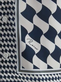 Reiss Navy/Ivory Devaroe Junior Cuban Collar Short Sleeve Shirt -Style Trend Shop C37 325s4