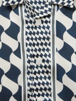 Reiss Navy/Ivory Devaroe Junior Cuban Collar Short Sleeve Shirt -Style Trend Shop C37 325s7