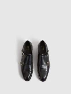 Reiss Black Rivington Leather Monk Strap Shoes -Style Trend Shop C37772s4