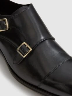 Reiss Black Rivington Leather Monk Strap Shoes -Style Trend Shop C37772s5