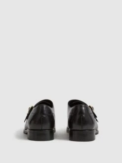 Reiss Black Rivington Leather Monk Strap Shoes -Style Trend Shop C37772s6
