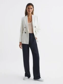 Reiss Navy Odell Wide Petite Wide Leg Pull On Trousers -Style Trend Shop C44458s3