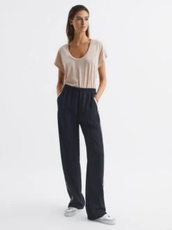 Reiss Navy Odell Wide Petite Wide Leg Pull On Trousers -Style Trend Shop C44458s7