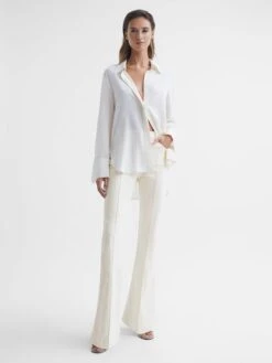 Reiss Cream Florence High Rise Flared Trousers -Style Trend Shop C50066s3