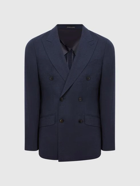 Reiss Blue Broadgate Double Breasted Prince Of Wales Check Blazer 4 Reiss Blue Broadgate Double Breasted Prince Of Wales Check Blazer - Image 2