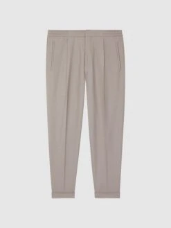 Reiss Oatmeal Melange Brighton Pleat Front Trousers -Style Trend Shop C59 038s2