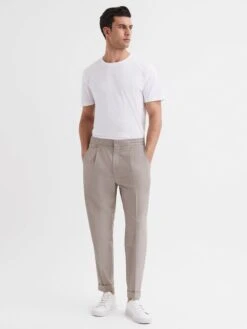 Reiss Oatmeal Melange Brighton Pleat Front Trousers -Style Trend Shop C59 038s3