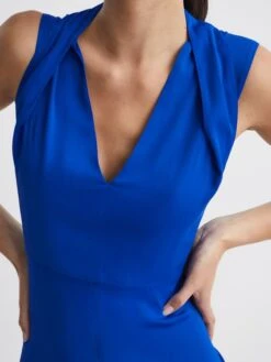 Reiss Blue Andi Shoulder Detail Bodycon Dress 10 Reiss Blue Andi Shoulder Detail Bodycon Dress -Style Trend Shop C59 509s4