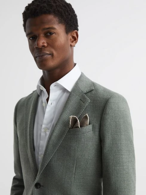 Reiss Mocha Halley Wool-Silk Blend Pocket Square 4 Reiss Mocha Halley Wool-Silk Blend Pocket Square - Image 2