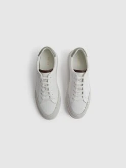 Reiss White/Sage Ashley Perf Leather Contrast Sole Trainers -Style Trend Shop C63 096s3