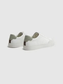Reiss White/Sage Ashley Perf Leather Contrast Sole Trainers -Style Trend Shop C63 096s4