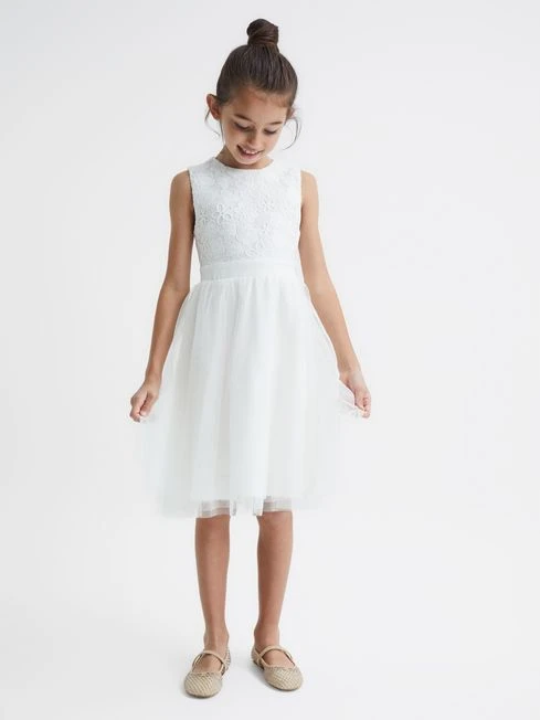 Reiss Ivory Kit Junior Lace Tulle Occasion Dress 5 Reiss Ivory Kit Junior Lace Tulle Occasion Dress - Image 3