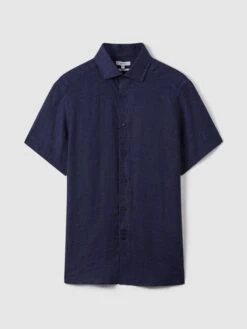 Reiss Navy Holiday Slim Fit Linen Shirt -Style Trend Shop C83556s2