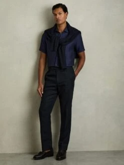 Reiss Navy Holiday Slim Fit Linen Shirt -Style Trend Shop C83556s3