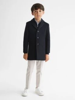 Reiss Navy Gable Junior Single Breasted Overcoat