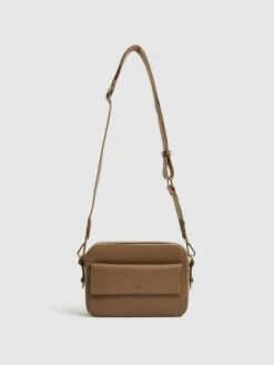 Reiss Taupe Cleo Leather Crossbody Camera Bag