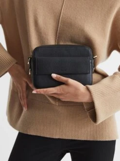 Reiss Black Cleo Leather Crossbody Camera Bag -Style Trend Shop D00222s3